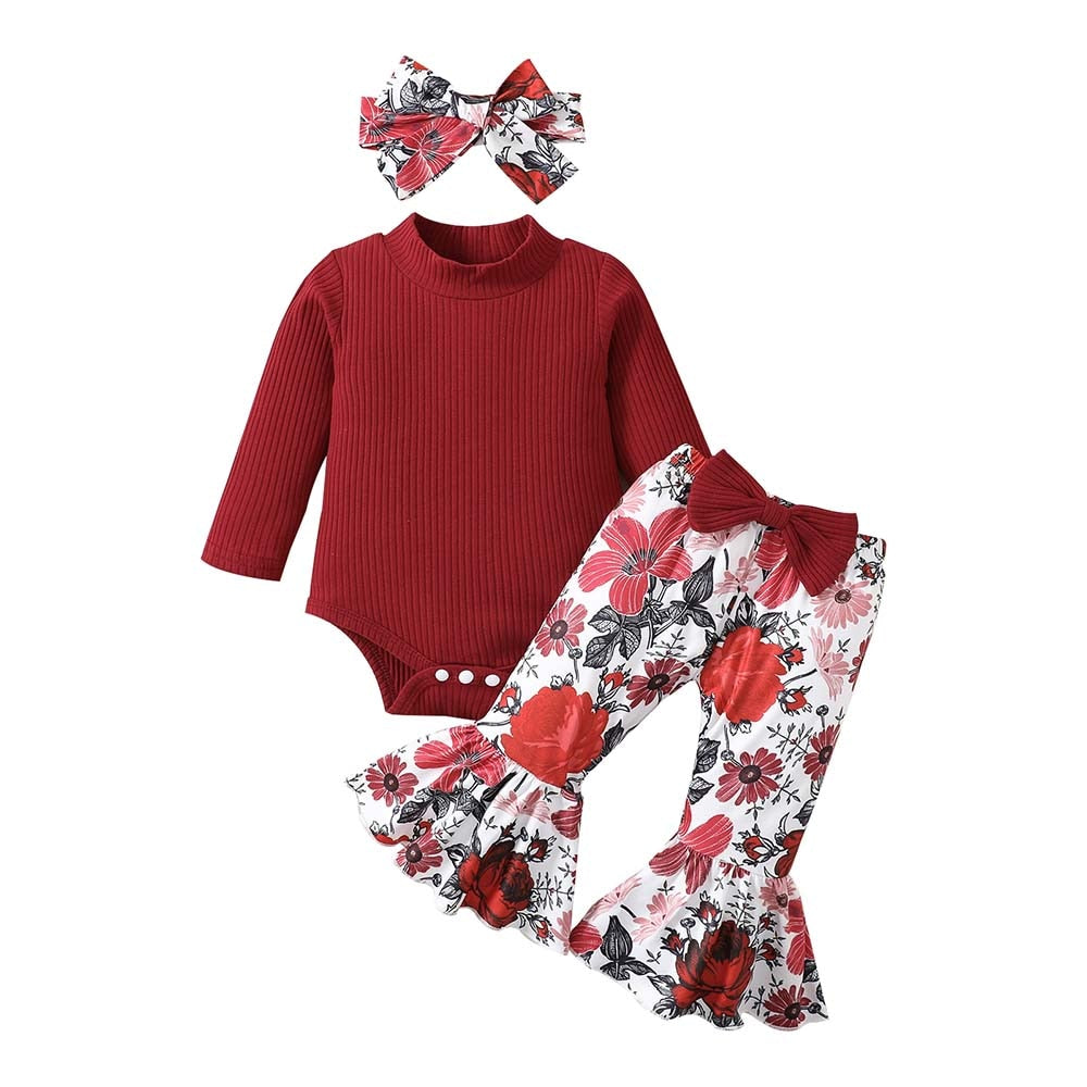 Adorable 3-Piece Set for Infant Girls: Long Sleeve Bodysuits and Pants for Casual Spring and Autumn Outfits