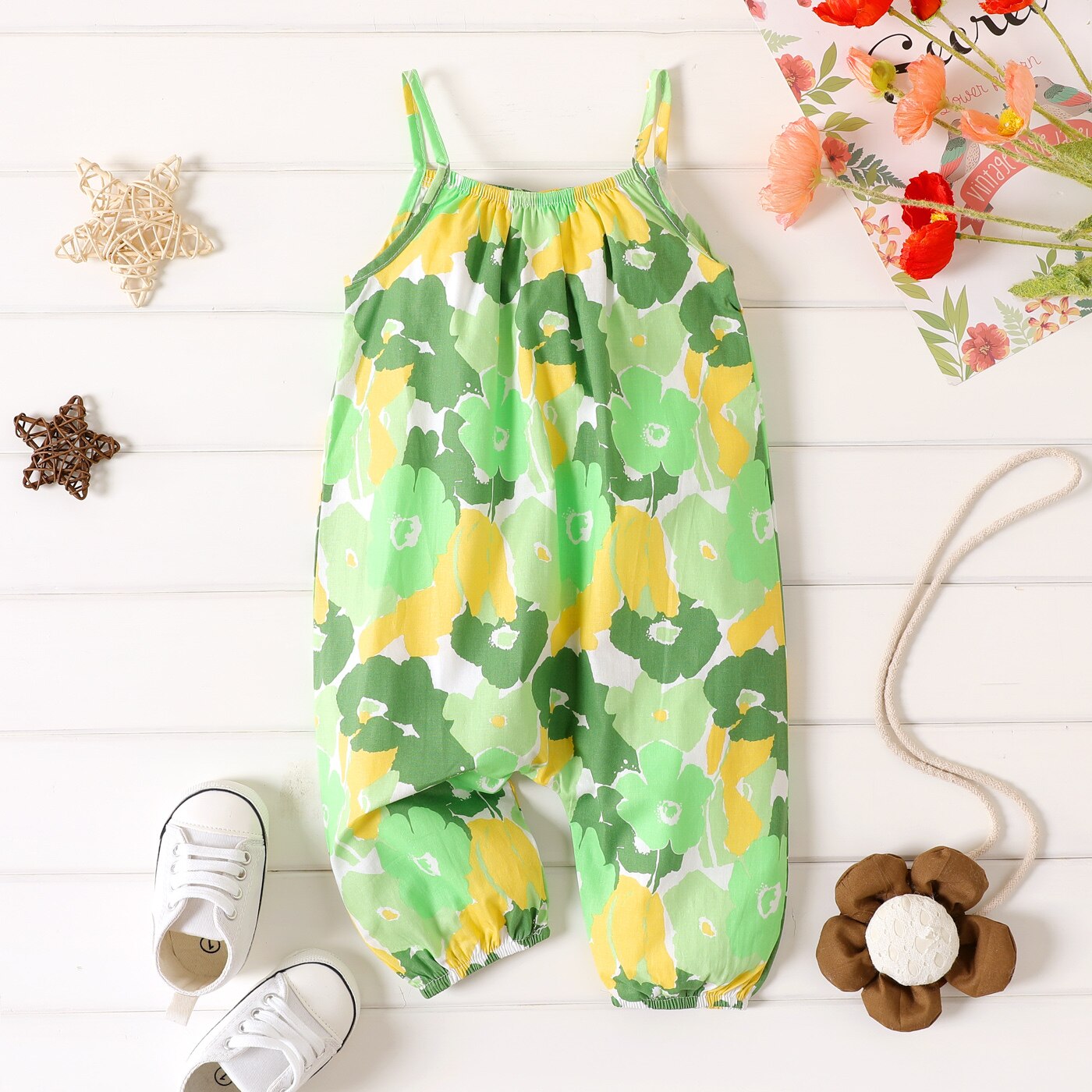 Floral Print Cami Sleeveless Bowknot Romper for Baby Girls