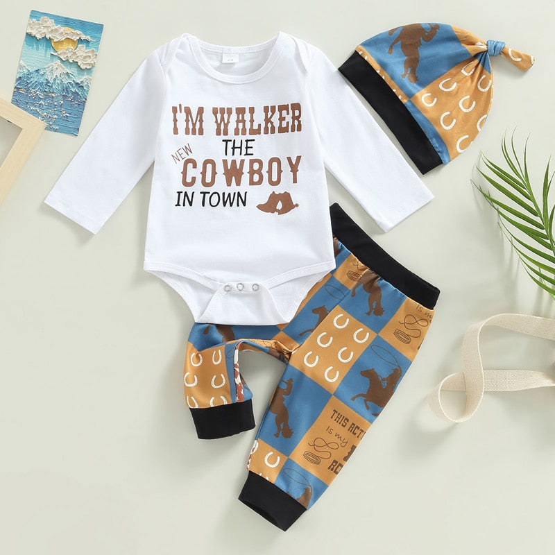 Adorable Baby Girls Clothes Set  - Long Sleeve Romper, Animal Pattern Pants, and Hat Costume Set