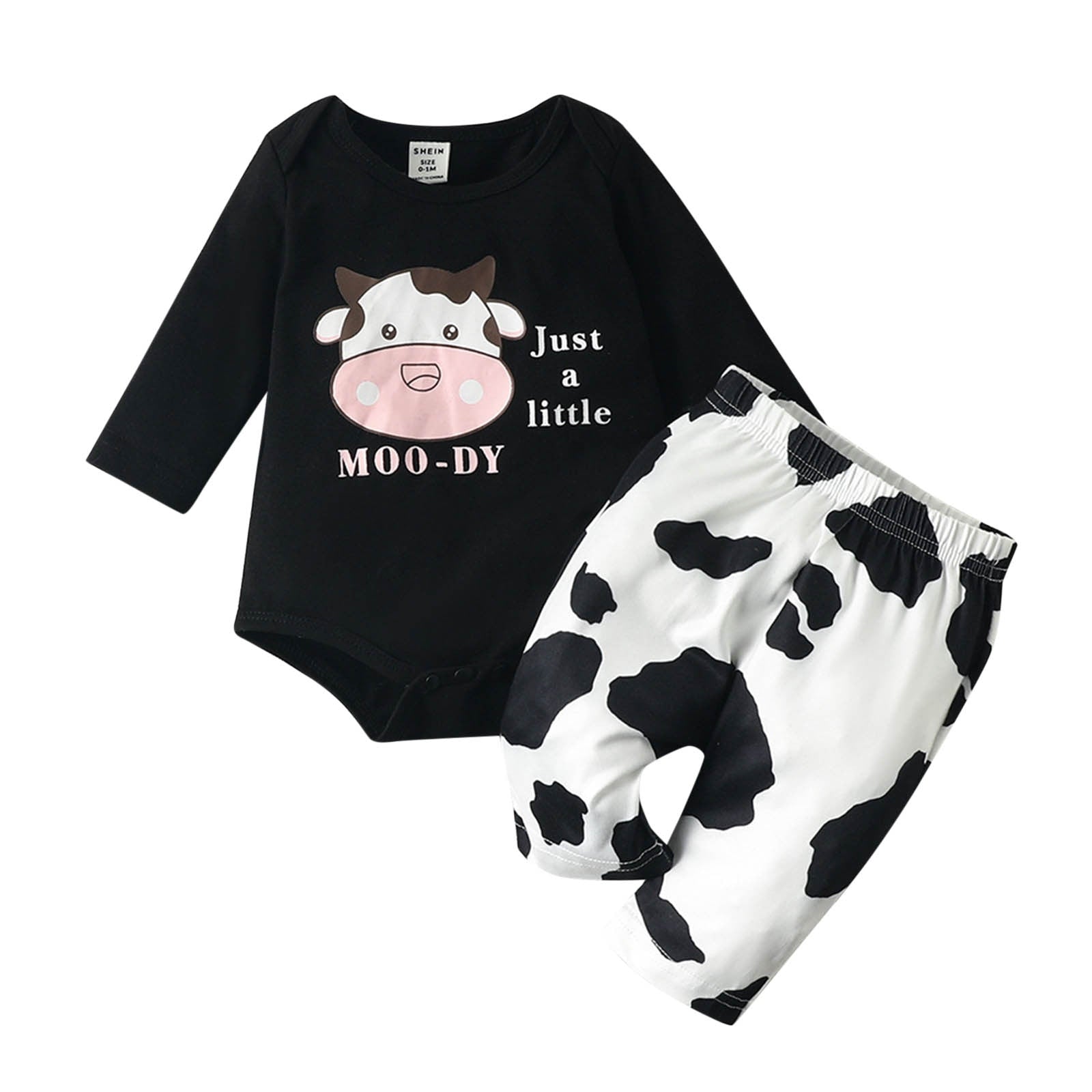 Cute Cow Print Newborn Baby Girl Clothes Set - Long Sleeve Tops and Pants Outfit
