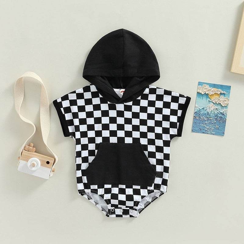Stylish Checkerboard Print Bodysuits for Baby Boys