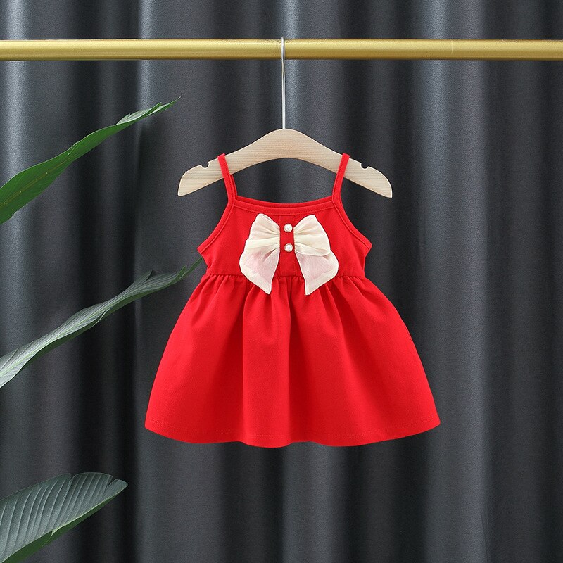 Baby Girl Red Dress with Bowknot Suspenders