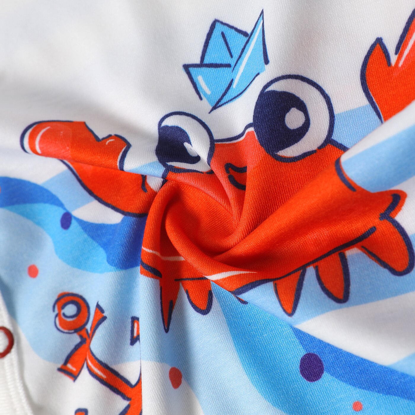 Adorable Baby Boy Crab Print Blue Striped Short-sleeve Romper