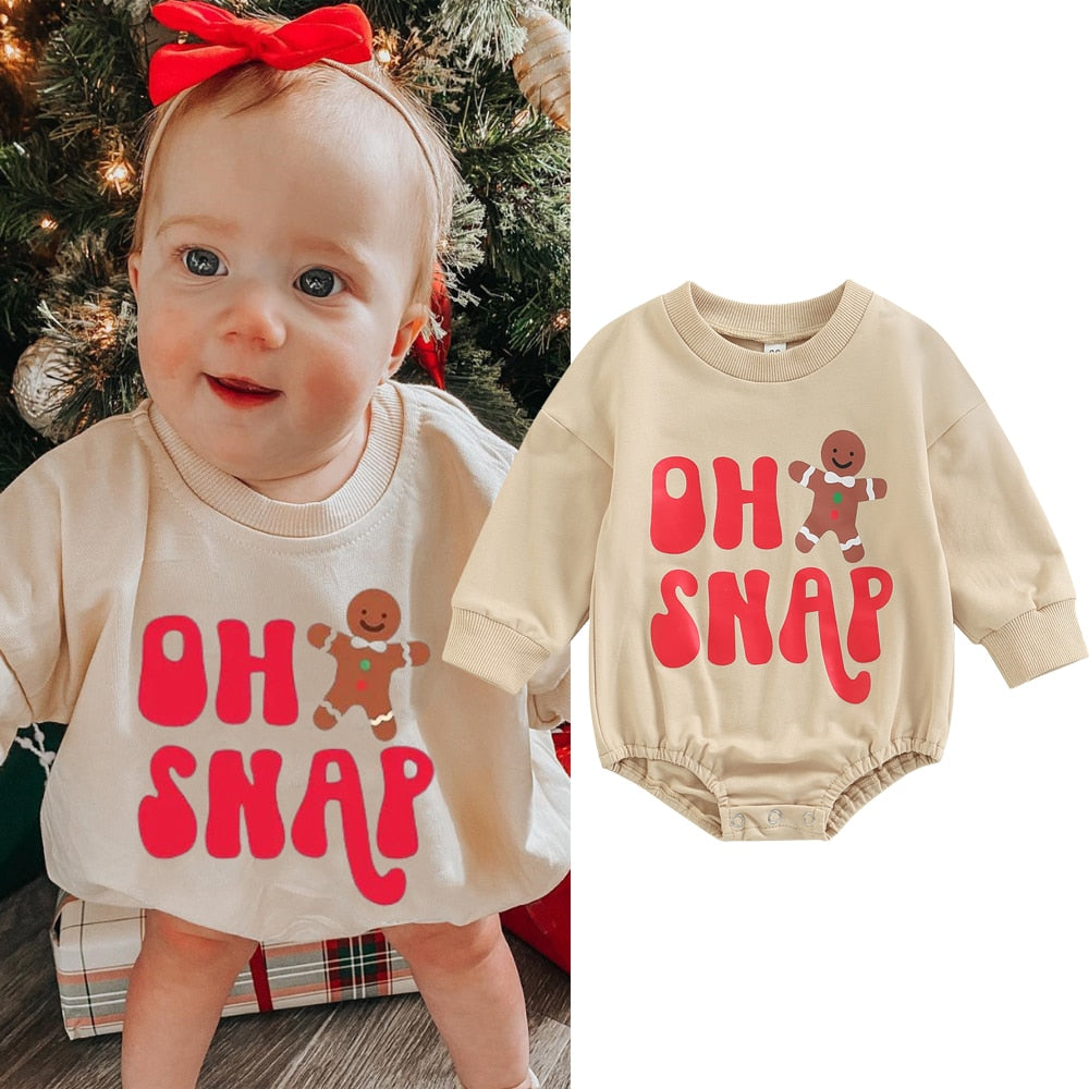 Adorable Christmas Newborn Baby Rompers with Letter Print and Loose Sweatshirts