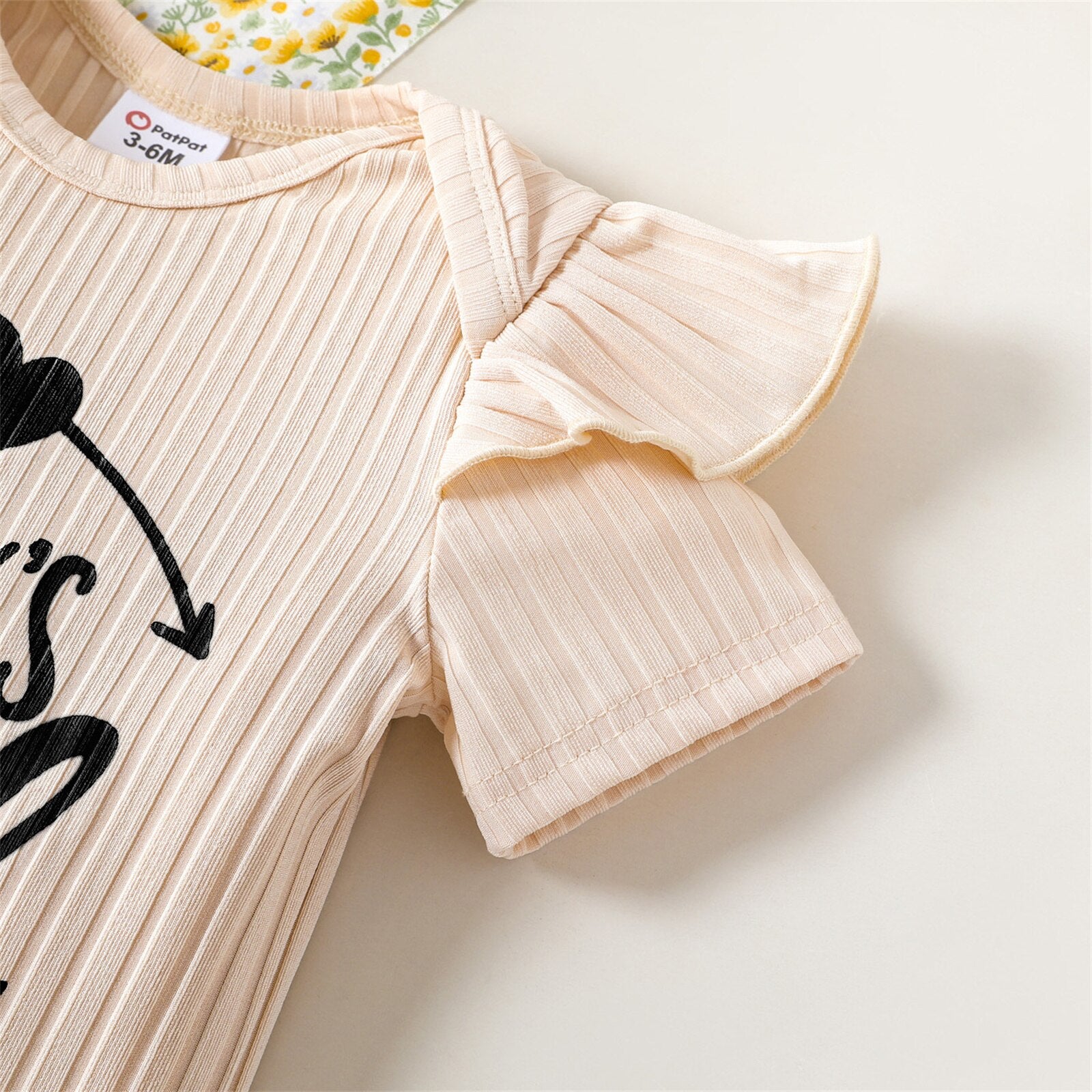 Newbrow Baby Girl Summer Romper with Ribbed Ruffle and Letter Print