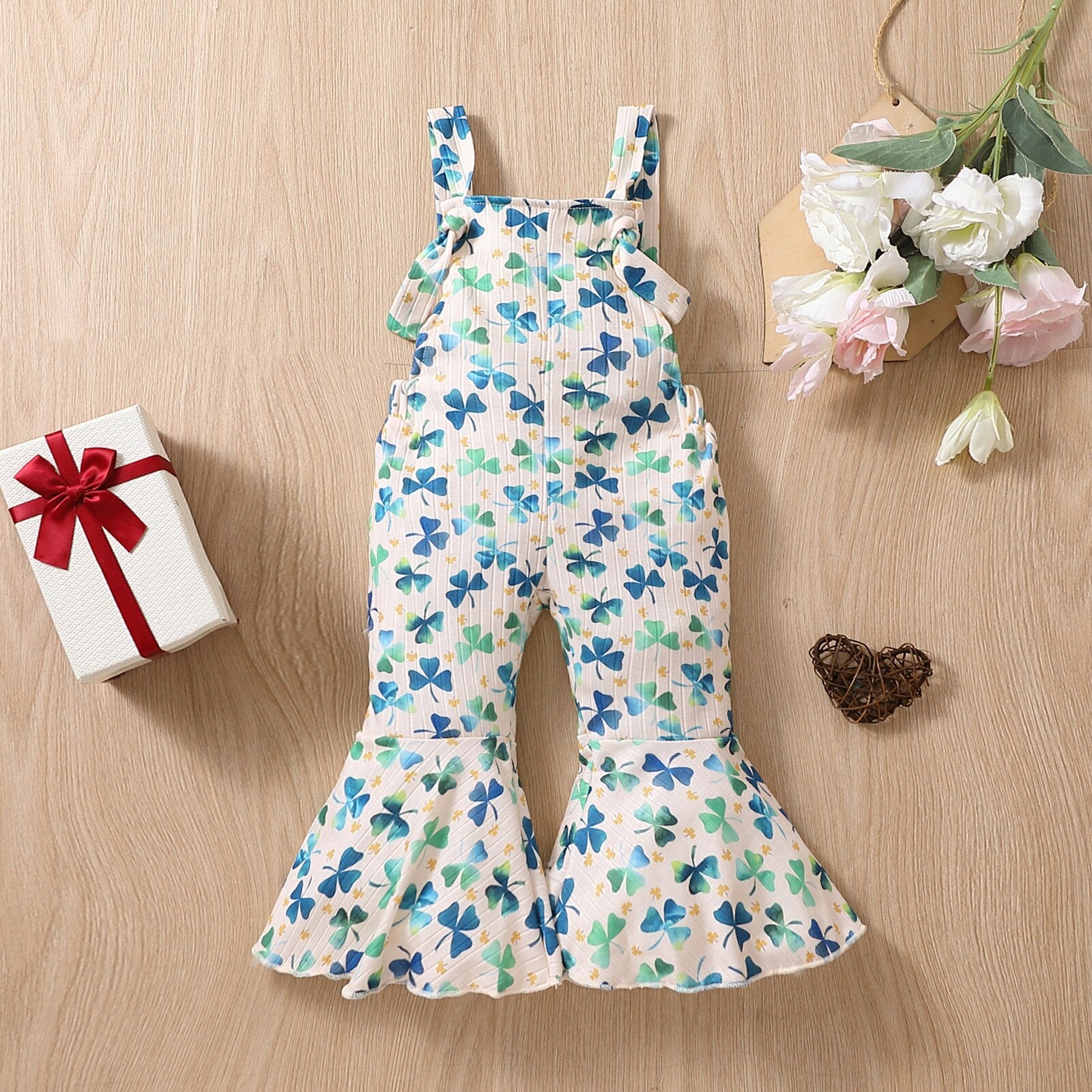 Toddler Kid Girl Jumpsuits Pants with Four Leaf Clover Print