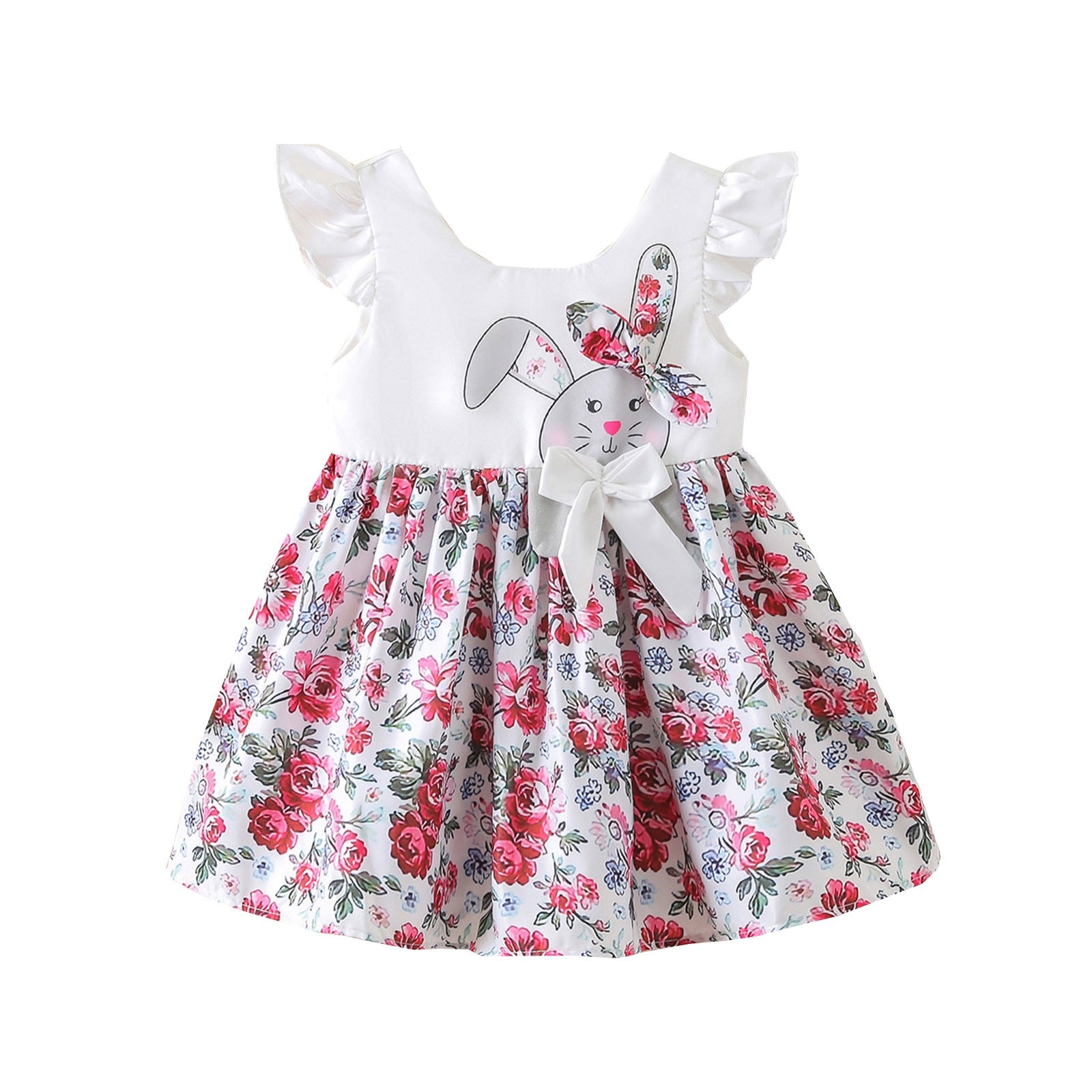 Adorable Toddler Baby Girl Princess Dress: Sleeveless Cartoon Flower Rabbit Print Summer Dress