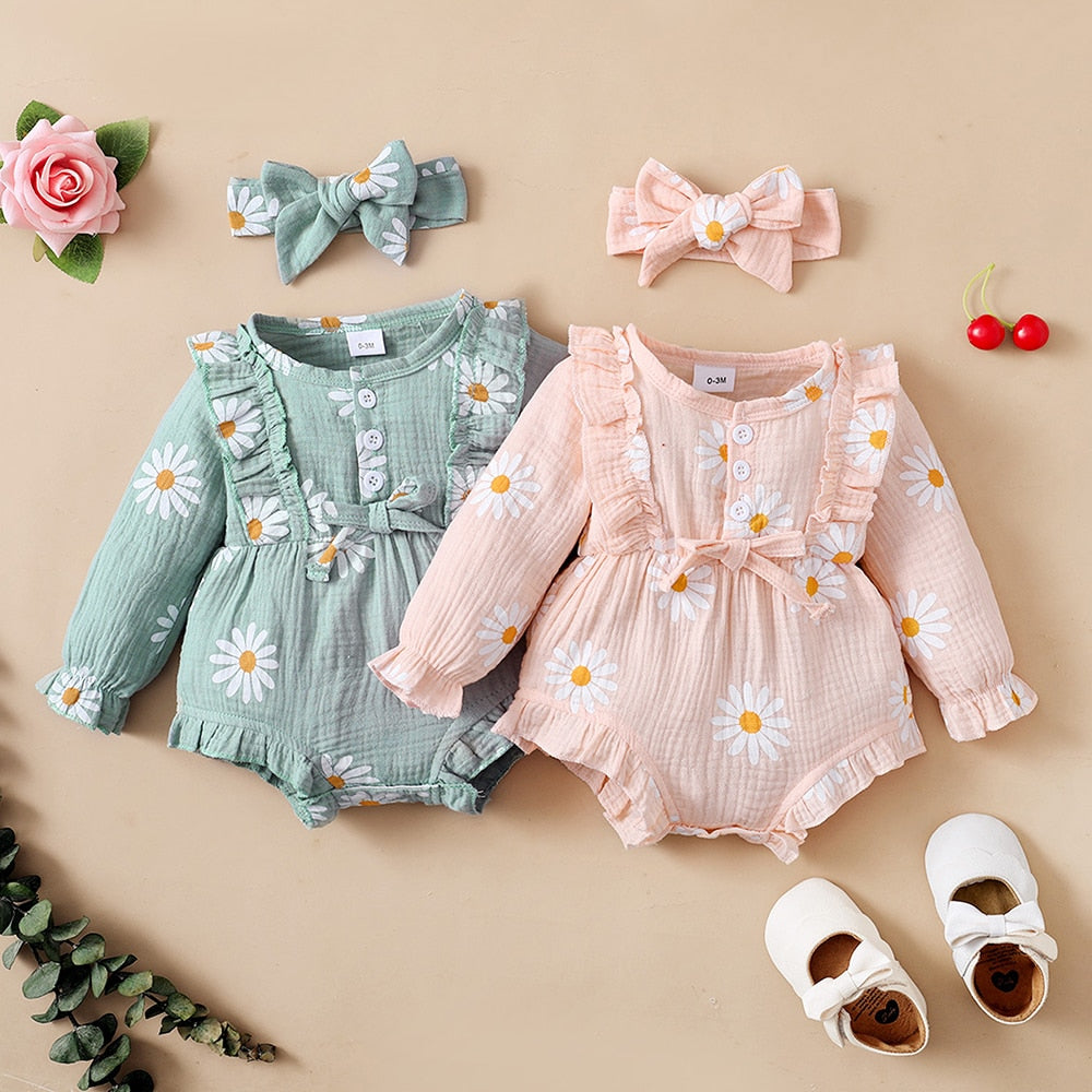 Adorable 2pcs Set Infant Outfit Romper+ Headband Baby Girl Dress