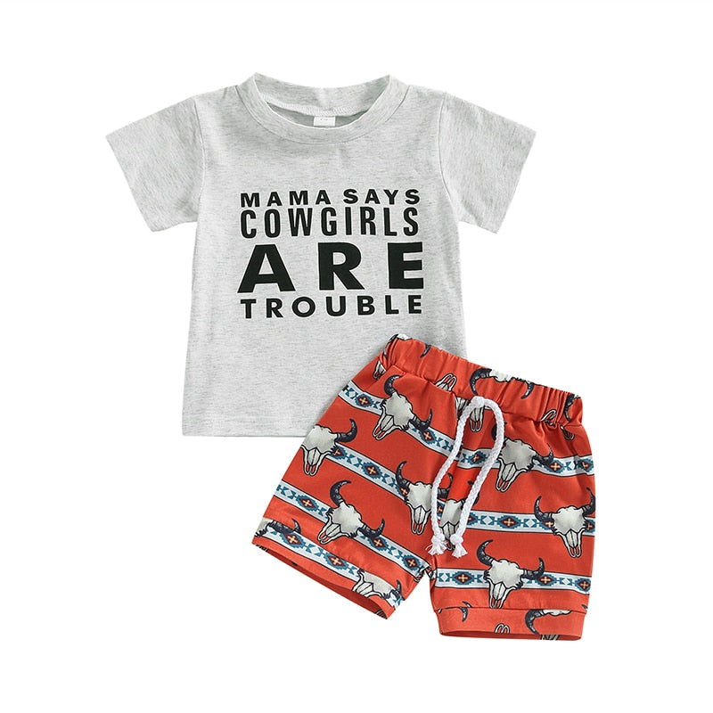 Fashionable Summer Clothing Set for Toddler Boys - Short Sleeve T-shirt and Elastic Waist Shorts
