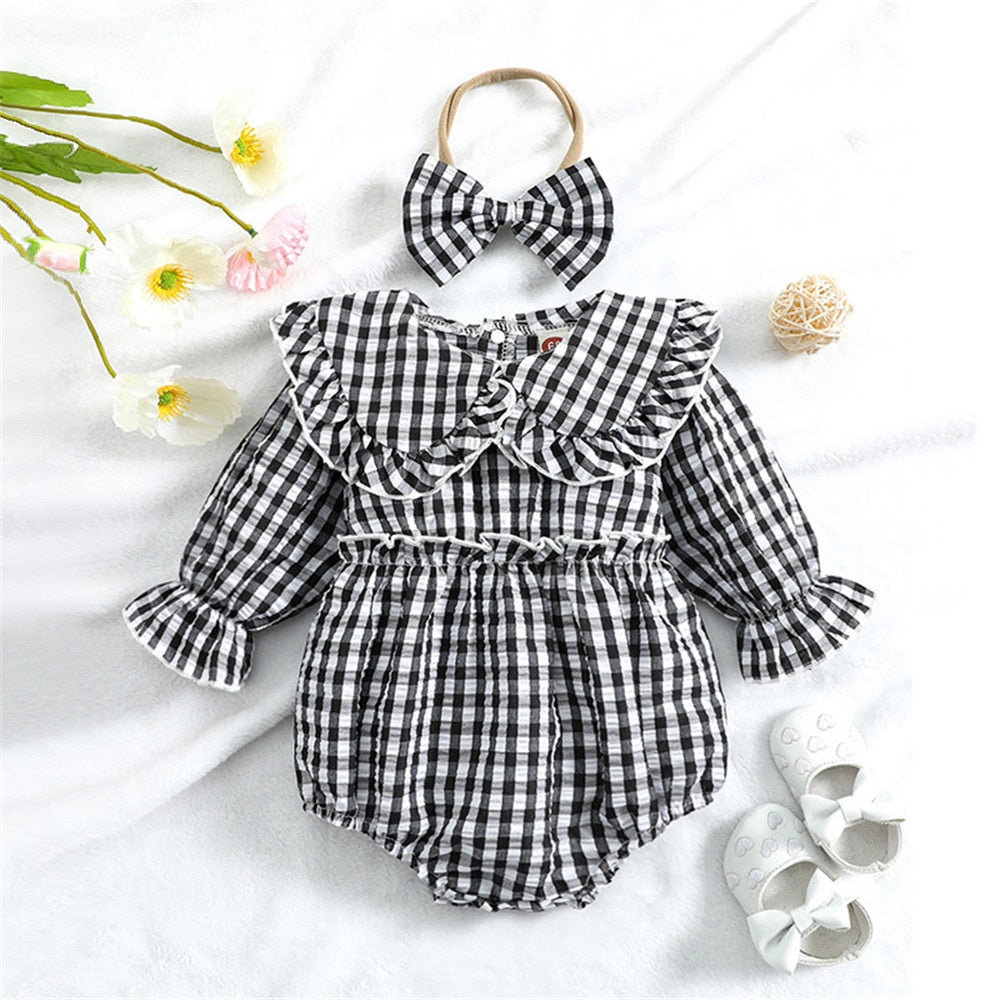 Adorable Plaid Baby Rompers for Your Little One's Special Occasions | Newborn Girls Clothing 2Pcs Set | Perfect for Kids Toddler Costume and Autumn Infant Outwear
