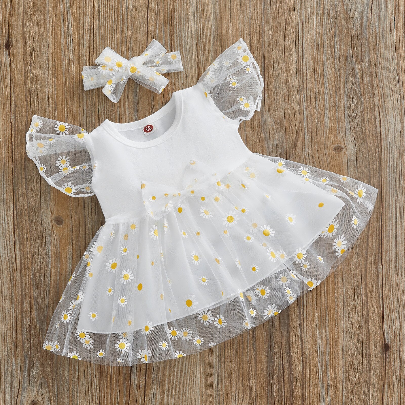 Summer Princess Baby Girls Tutu Dress with Ruffles, Fly Sleeve, and Sunflowers Print