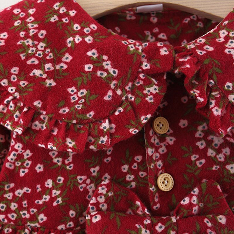 Retro Floral Long Sleeve Baby Girl Dress for Spring and Autumn