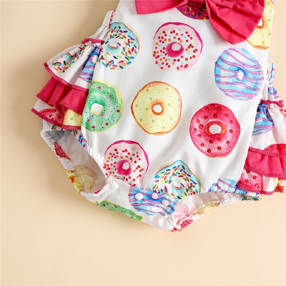 Donut Printed Infant Bodysuit with Bowknots and Ruffles