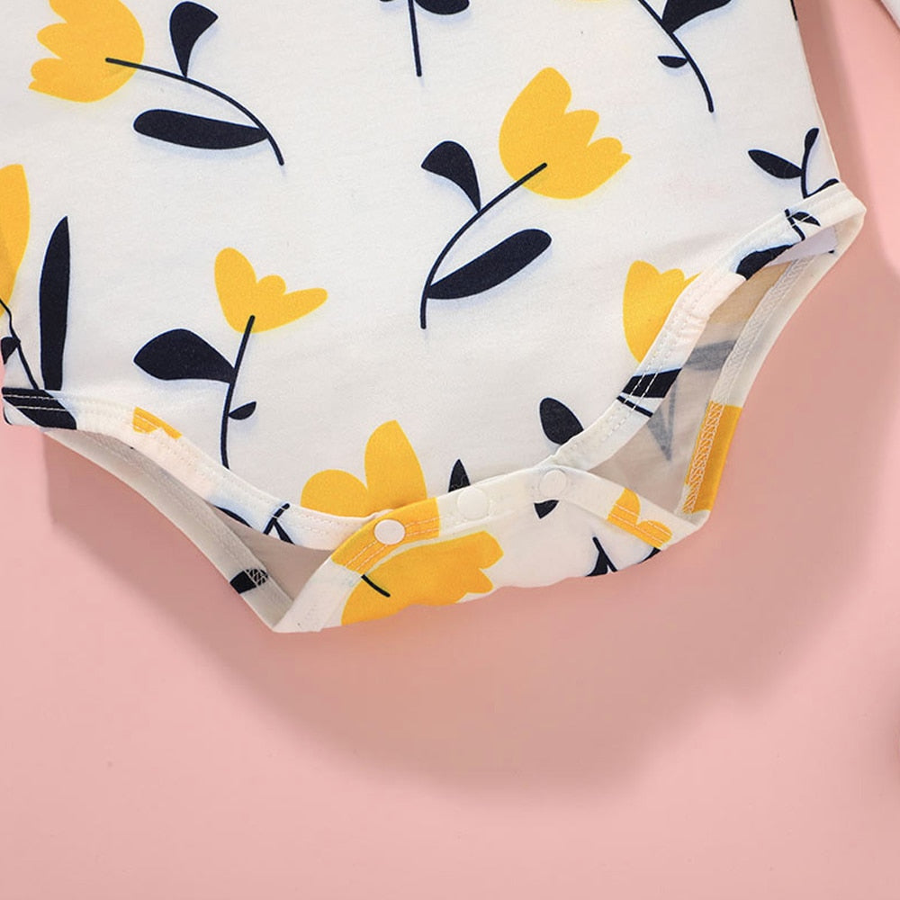 3Pcs Set Infant Toddler Printed Long Sleeve Romper + Trousers +Bandana Newborn Baby Clothes for Girl Cotton Casual Fashion