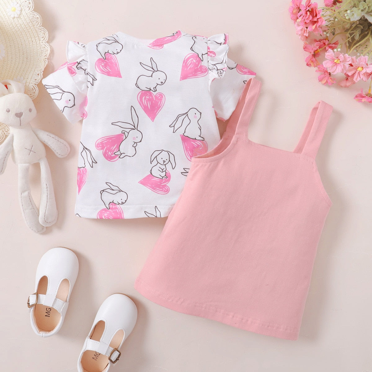 Newborn Infant Baby Girls Easter Bunny Print Clothes Sets