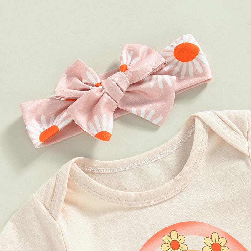 Adorable Newborn Baby Girls Summer Outfits Sets with Rainbow Print and Floral Flared Pants