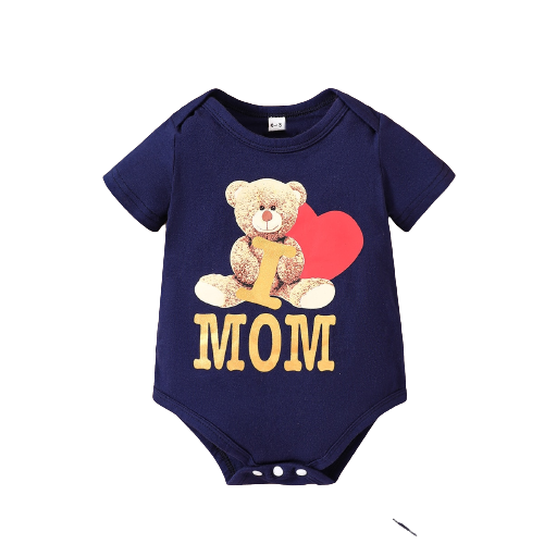 Baby Bear Bodysuit - Adorable Cartoon Jumpsuit with Heart and Love Message for Newborn Boys