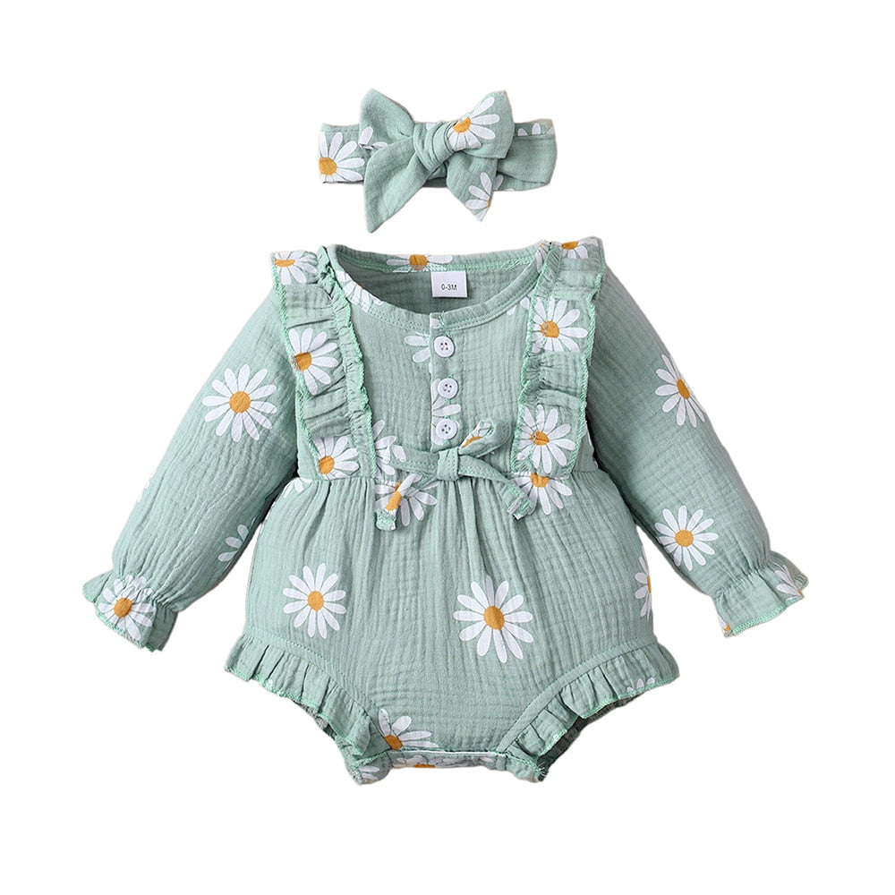 Adorable 2pcs Set Infant Outfit Romper+ Headband Baby Girl Dress