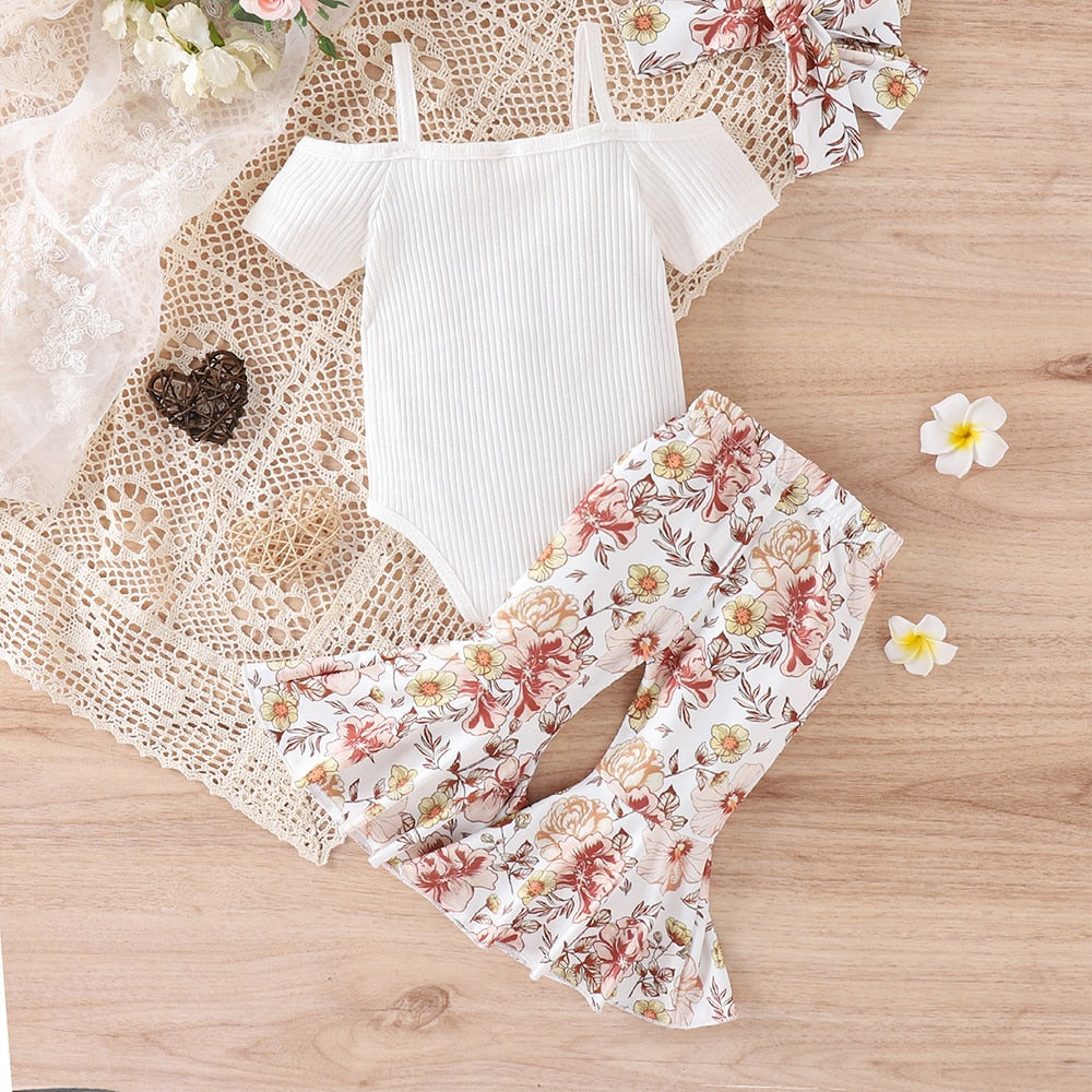 Summer Newborn Baby Girl Clothes Set Short Sleeve Offensive Romper Tops Floral Print Shorts Headband Infant 3Pcs Outfits Costume