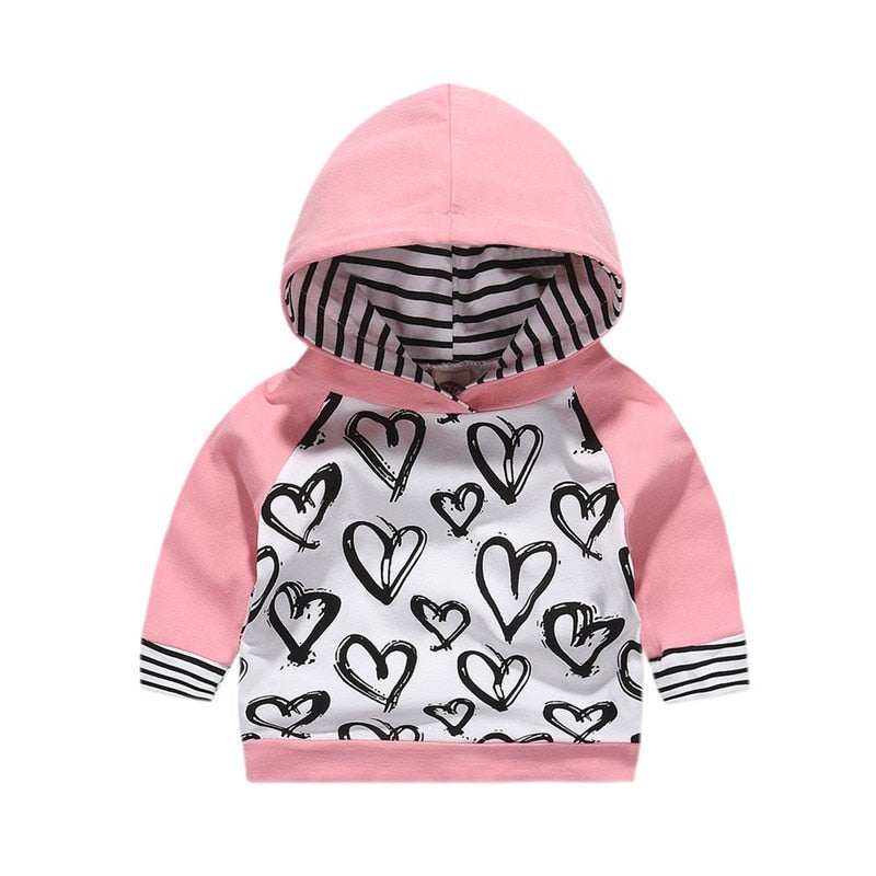 Adorable Baby Girl Clothing Set with Hand-Painted Heart Hoodie and Pants