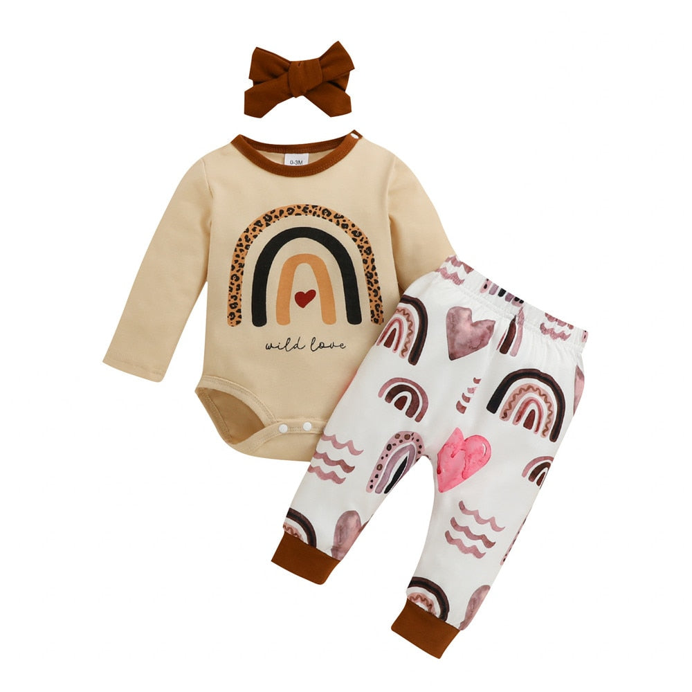 Cute Newborn Girls Clothing Set - Rainbow Print Toddler Baby Clothes