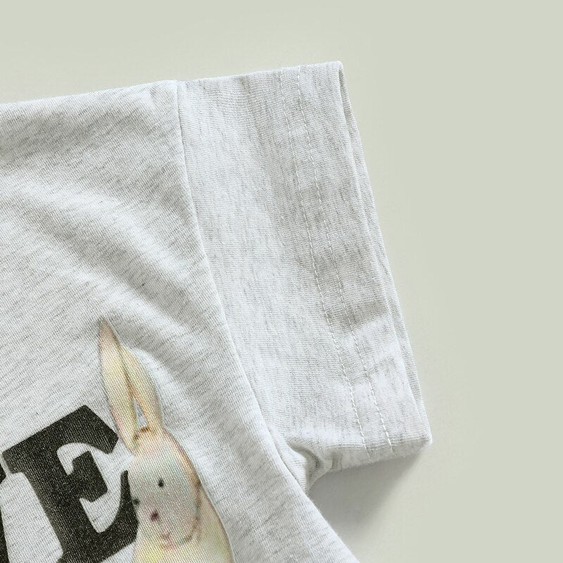 Summer Baby Bodysuit with Easter Letters and Rabbit Print