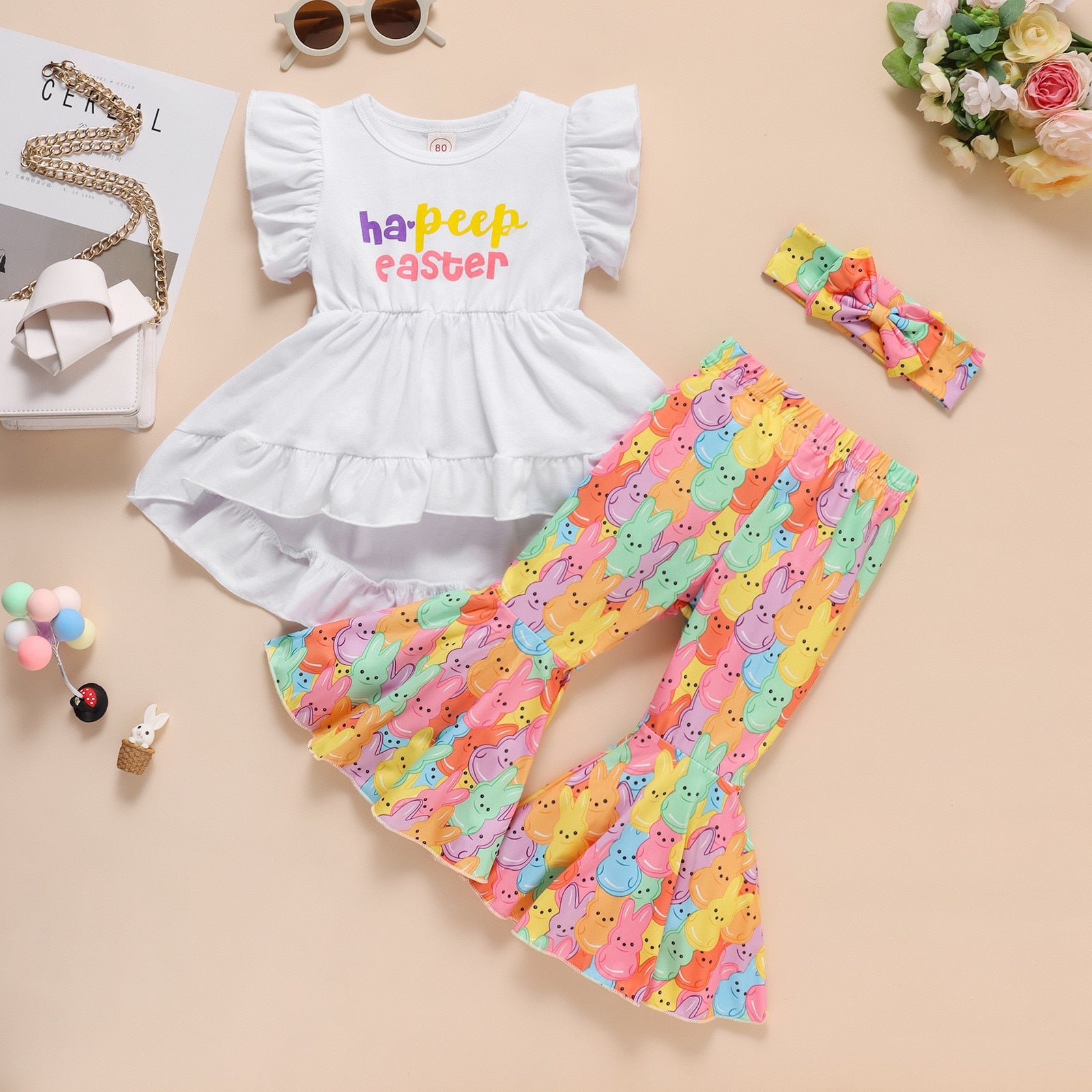Baby Girl Easter Bunny Outfit - Sleeveless Top and Bell Bottom Pants