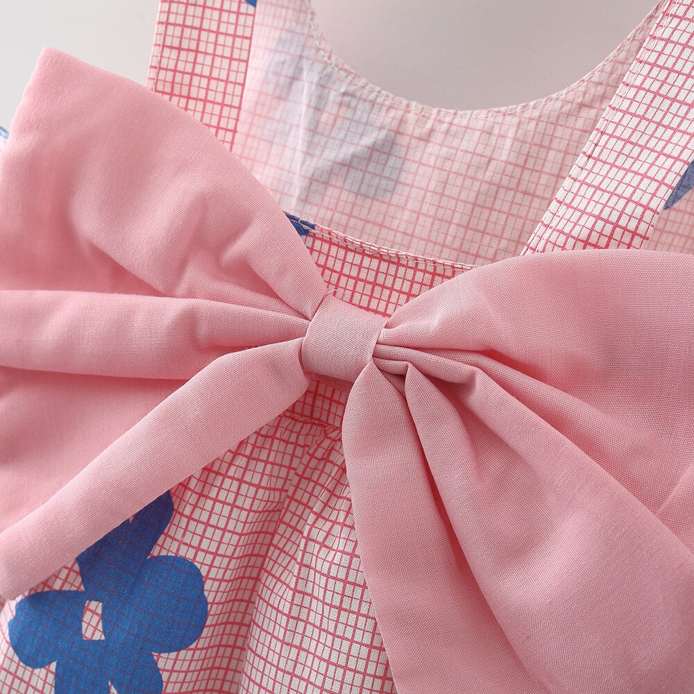 Sweet Summer Beach Dresses for Baby Girls with Plaid and Flower Print