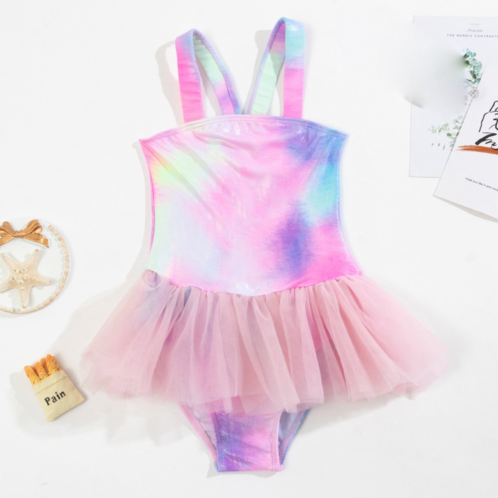 Cute Toddler Girls' Ruffle Swimsuit with Mermaid Design