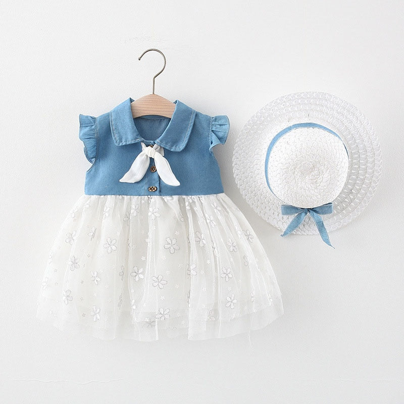Summer Baby Girl Denim Dress with Mesh Princess Design