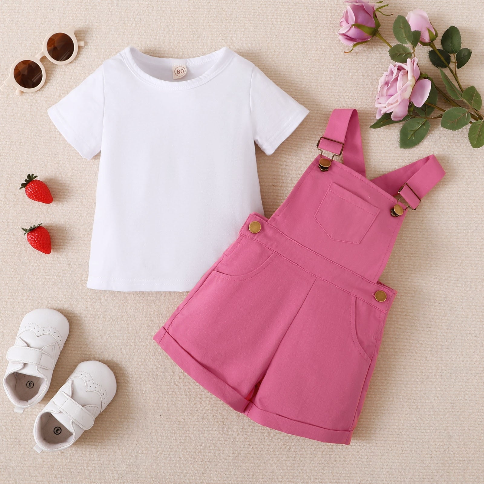Summer Cute Kids Girls Clothes Sets 2pcs Short Sleeve T-Shirts + Striped Shorts with Pockets