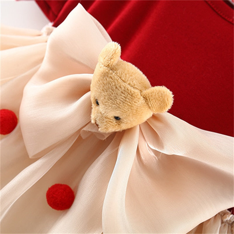 Cartoon Bear Baby Girl Costume: Sweet and Breathable Lantern Sleeved Dress for Birthday Party, Wedding, and Evening Events