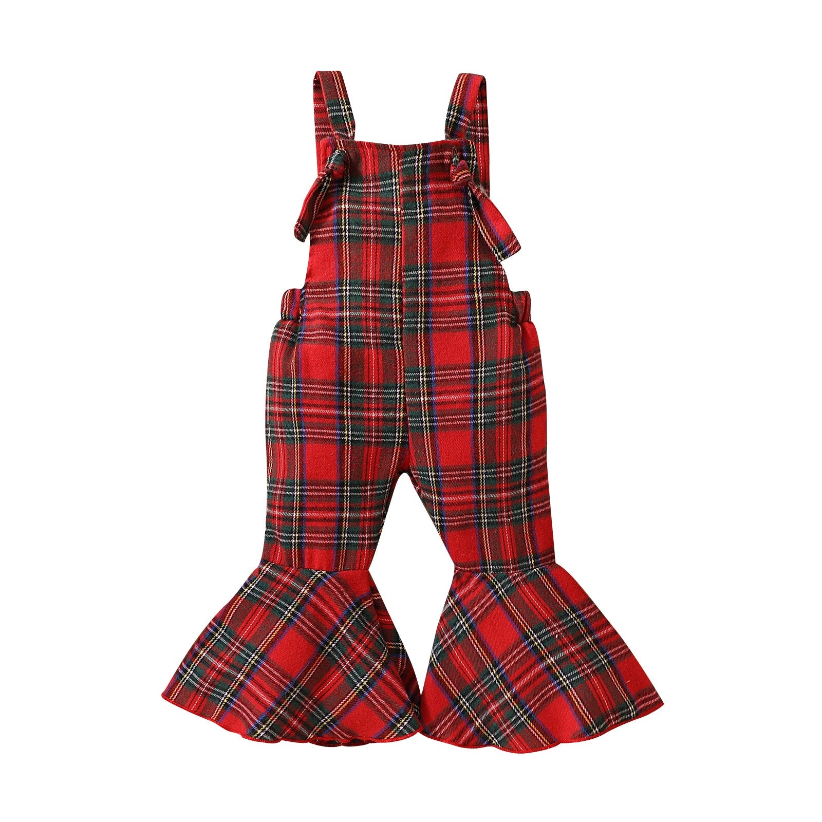 Festive Plaid Printed Suspender Pants for Girls
