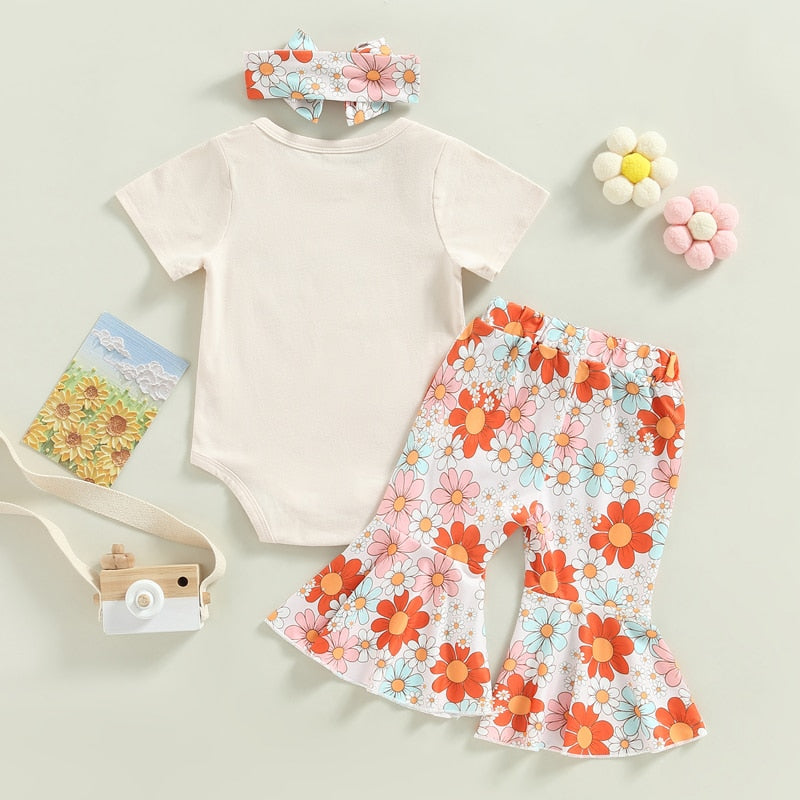 Adorable 3Pcs Rainbow and Floral Summer Outfit for Baby Girls