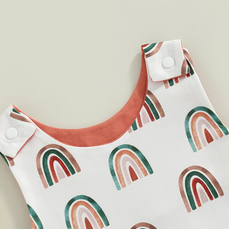 Summer Casual Baby Boys Bodysuits - Rainbow/Fish Print Sleeveless Button Bodysuits Jumpsuits for Newborns and Infants