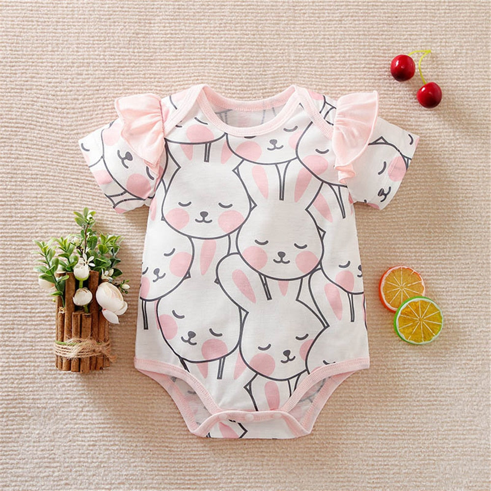 Cute Cartoon Short Sleeve Bodysuits for Newborn Girls and Boys