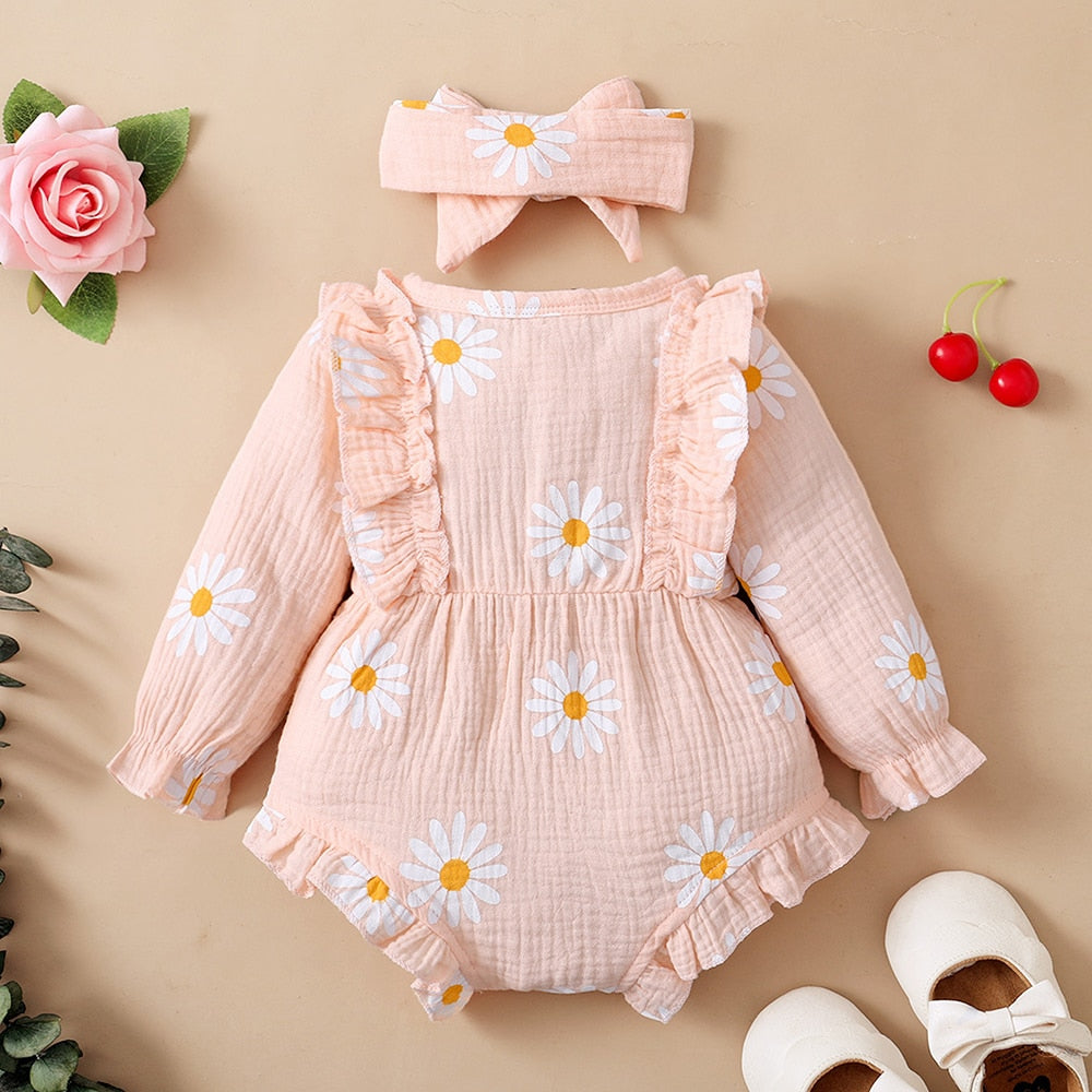 Adorable 2pcs Set Infant Outfit Romper+ Headband Baby Girl Dress
