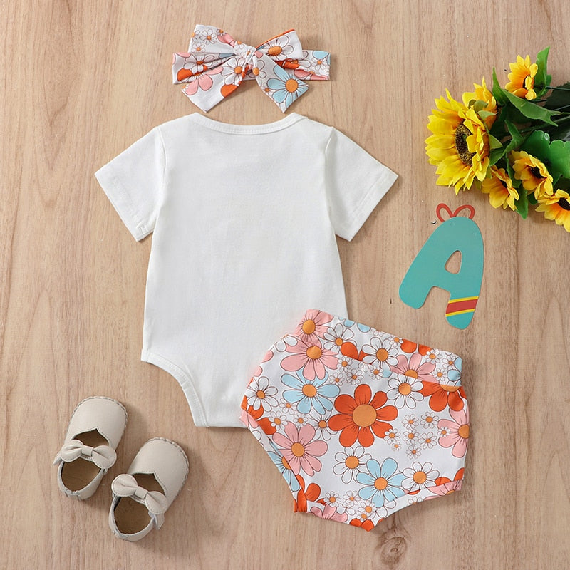 Adorable Summer Clothes Sets for Newborn Baby Girls: Letter Print Bodysuits and High Waist Shorts