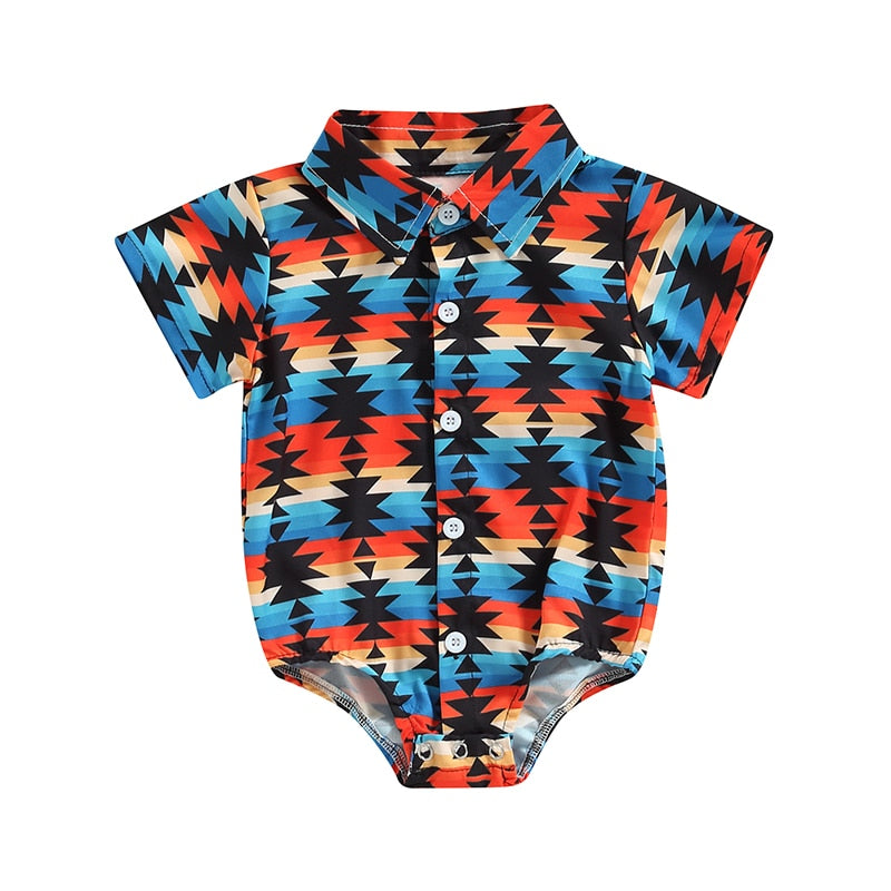 Vintage Summer Newborn Baby Boys Shirts Bodysuits with Cattle Cactus Print