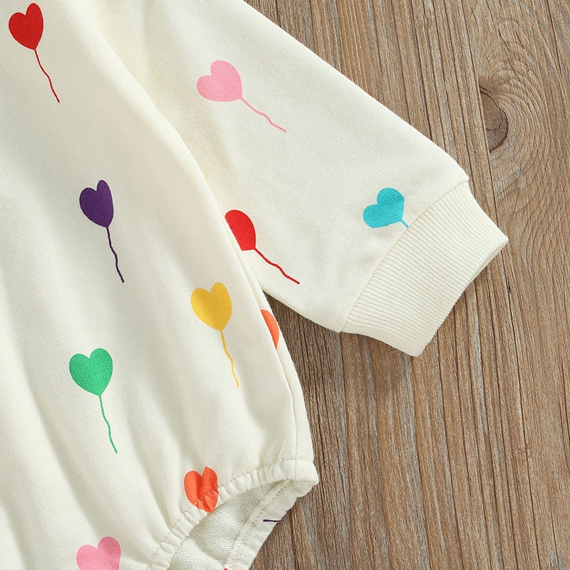 Lovely Baby Girl Boy Heart Print Crewneck Romper
