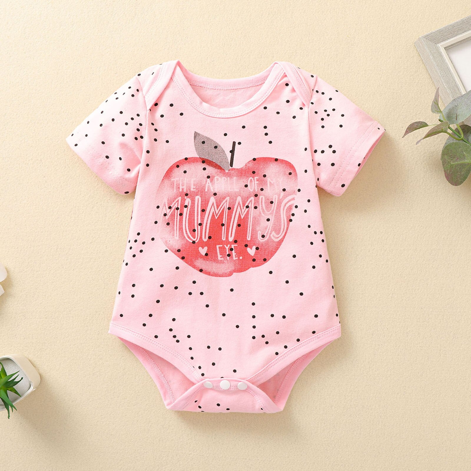 Newborn Baby Girls Short Sleeve Bodysuit with Letters Print for Mother's Day/Father's Day