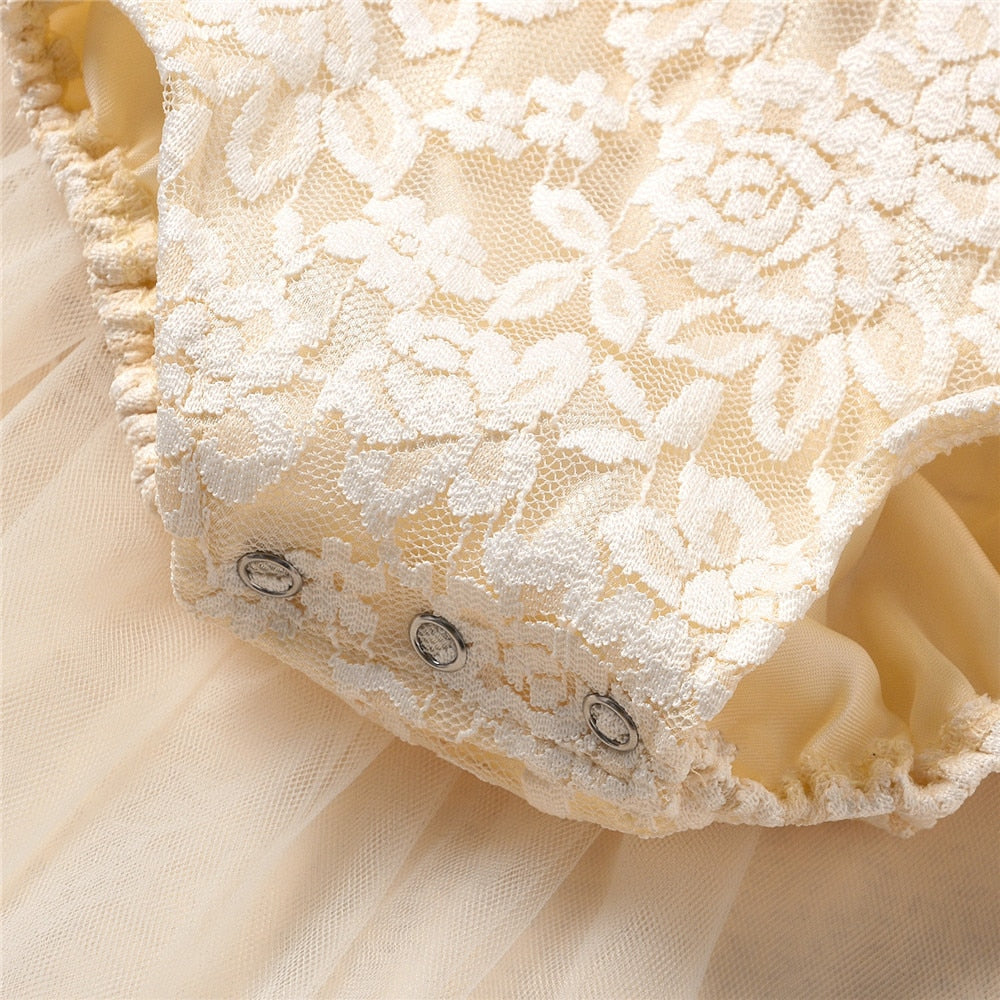 Floral Lace Embroidered Girls Bodysuit Dress for Baby's First Birthday