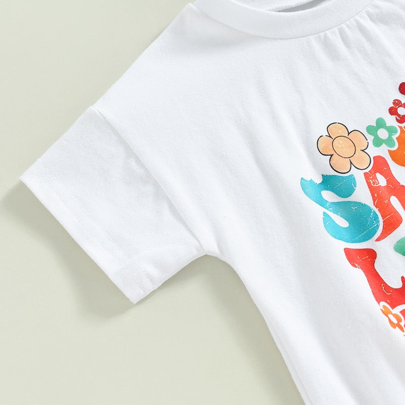 Colorful Floral and Letter Print Rompers for Baby Boys and Girls