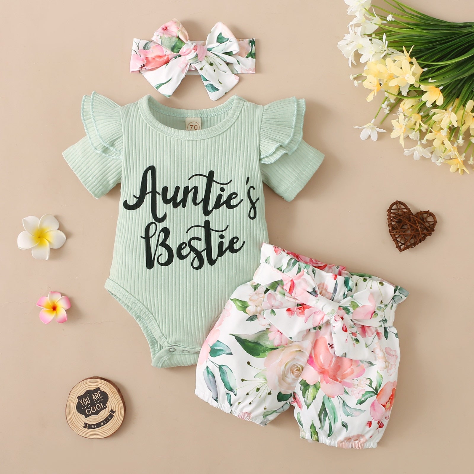 Trendy Summer Outfits for Your Little Girl: Baby Girls Clothes Sets with Ribbed Romper, Shorts, and Headband