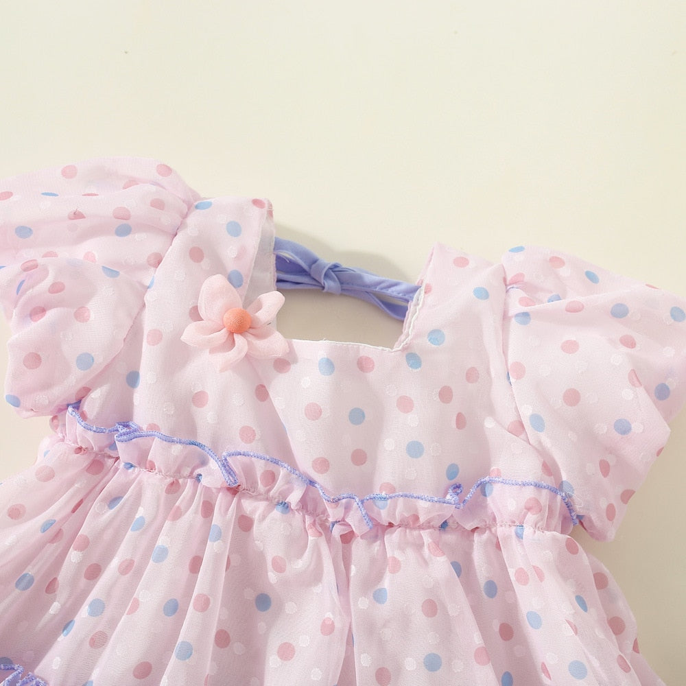 Summer Polka Dot Baby Girl Dress with Puff Sleeves