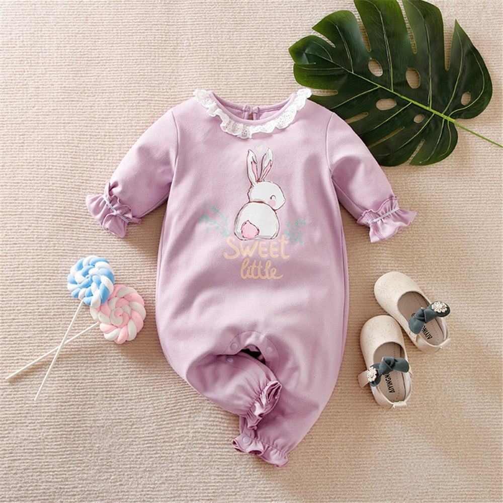 Adorable Girls' Patchwork Bowknot Bodysuit for Newborns and Infants with Flower and Lion Prints