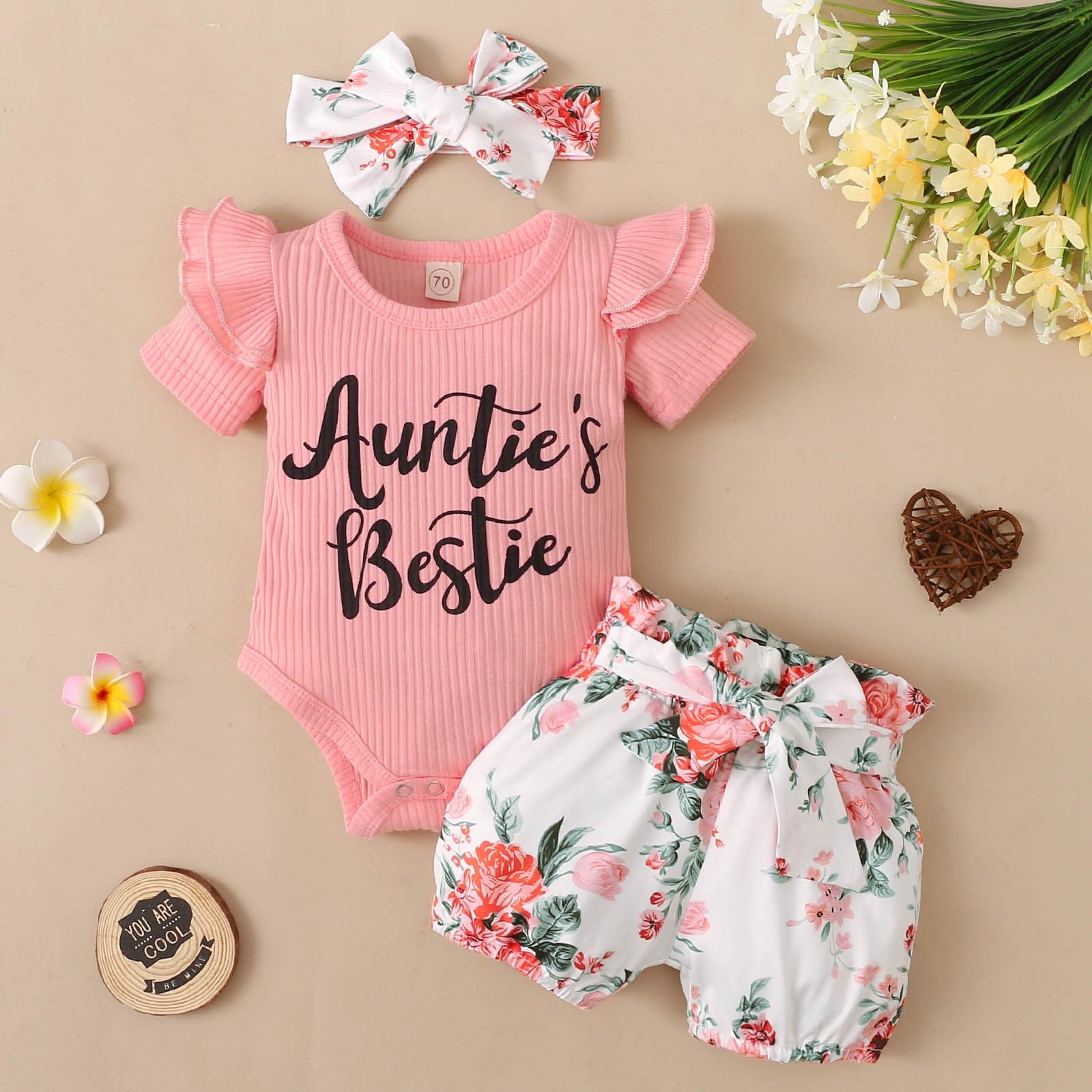 Trendy Summer Outfits for Your Little Girl: Baby Girls Clothes Sets with Ribbed Romper, Shorts, and Headband