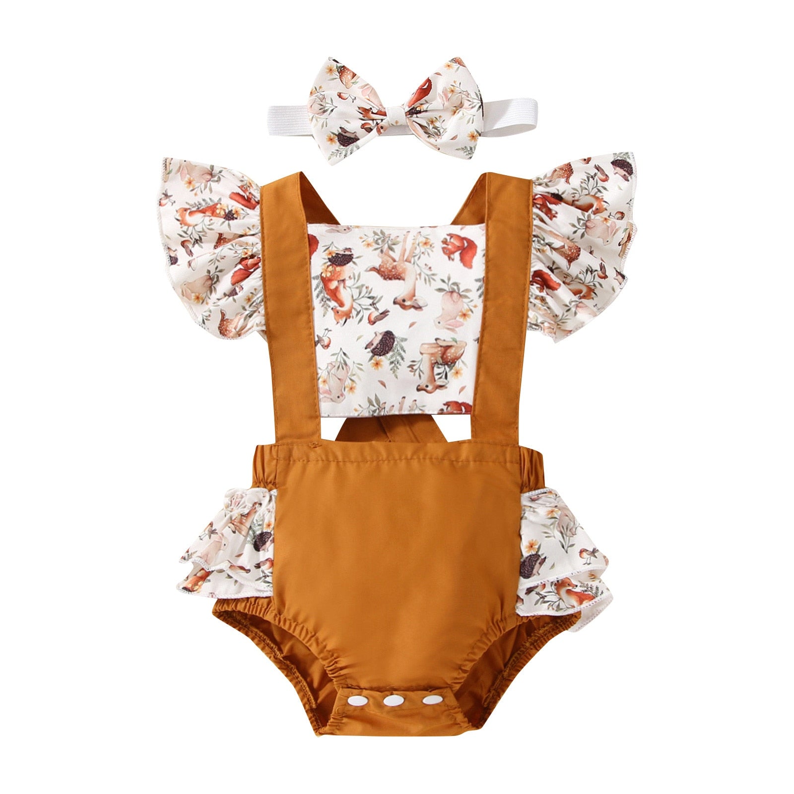 Adorable Newborn Baby Girls Romper with Flying Sleeves and Animal/Flower Print