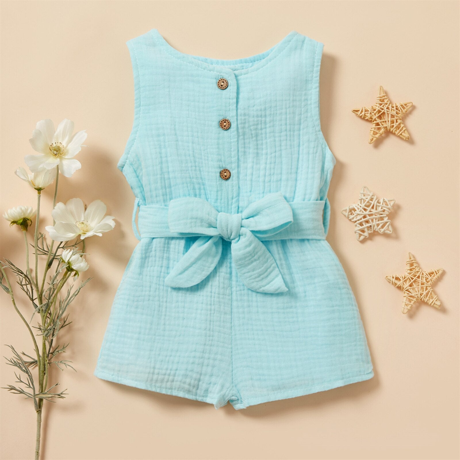 Summer Baby Girl Romper with Belted Design