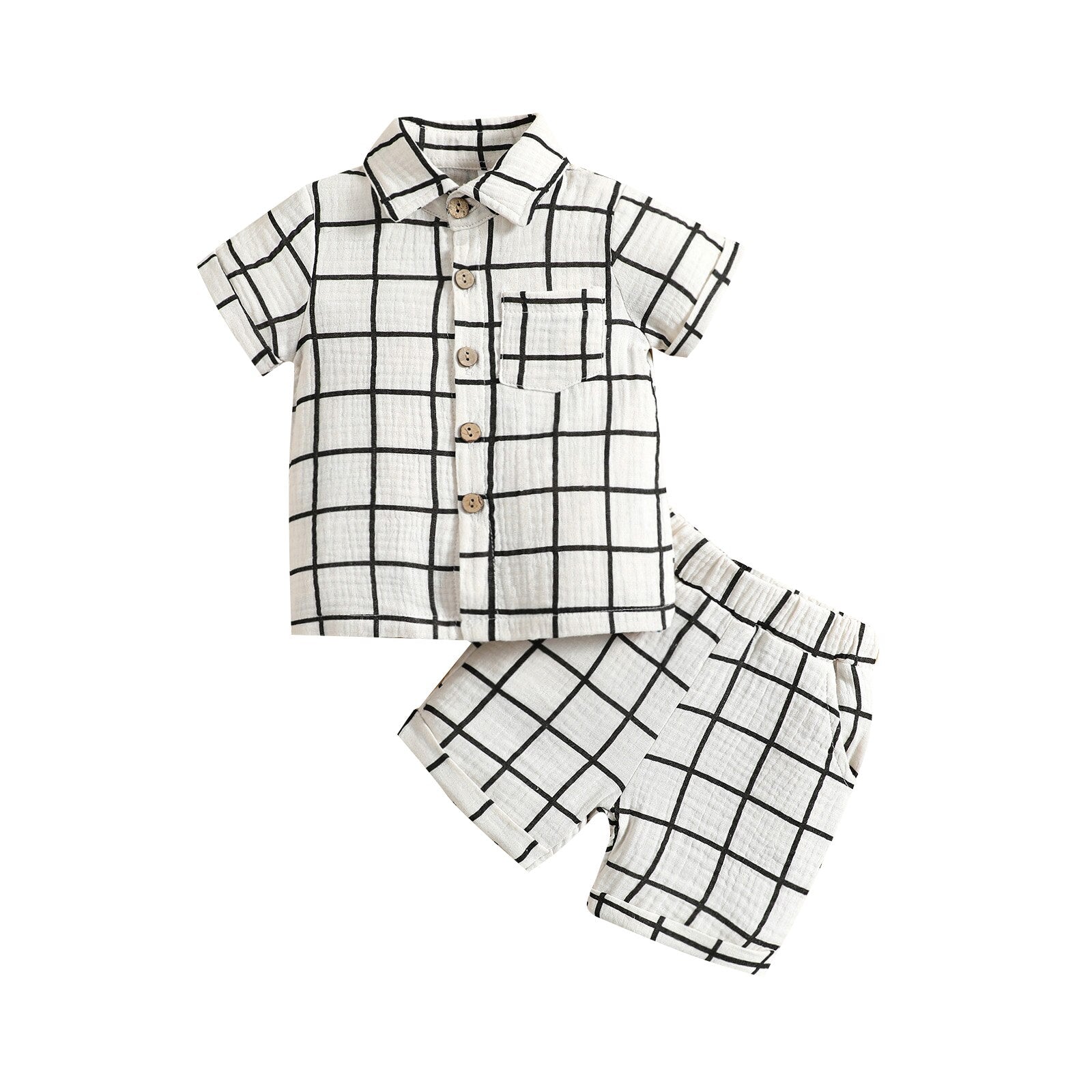 Toddler Baby Boy Plaid Lapel Short Sleeve Outfit Set